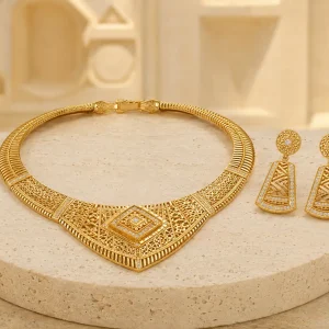 Parure d’Or Reine du Sahel avec collier et boucles d’oreilles