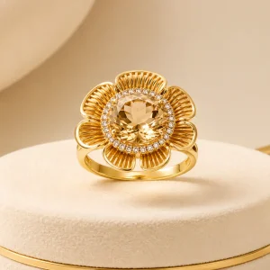 Bague dorée Fleur de Champagne avec pierre centrale