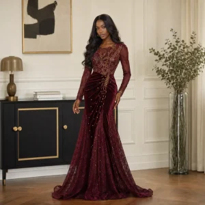Robe africaine de luxe Bordeaux Nuit de Dakar