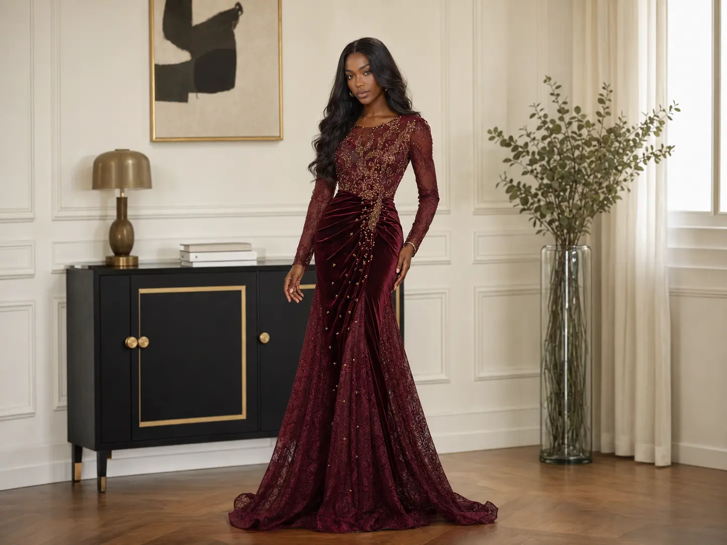 Robe africaine de luxe Bordeaux Nuit de Dakar