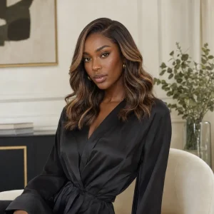 Perruque Lumière de Saly ondulée avec balayage miel
